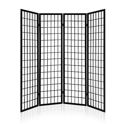 4 Panel Wooden Room Divider - Black - Free Shipping