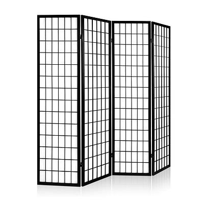 4 Panel Wooden Room Divider - Black - Free Shipping