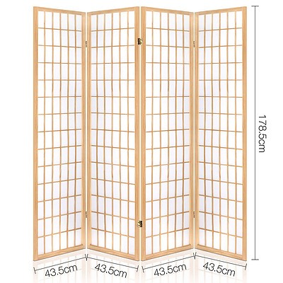 4 Panel Wooden Room Divider - Natural - Brand New - Free Shipping