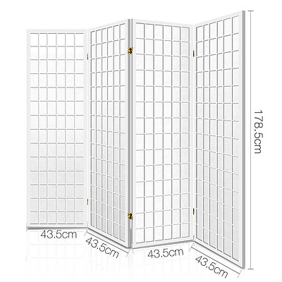4 Panel Wooden Room Divider - White - Free Shipping