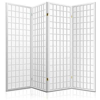 4 Panel Wooden Room Divider - White - Free Shipping