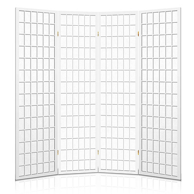 4 Panel Wooden Room Divider - White - Free Shipping