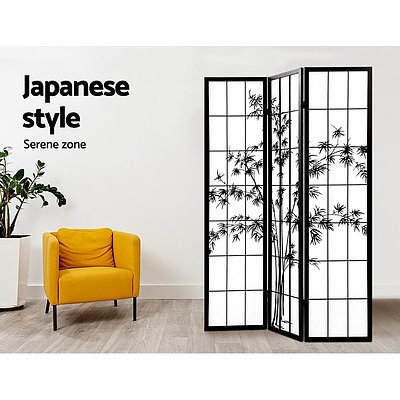 3 Panel Room Divider Screen Privacy Dividers Pine Wood Stand Shoji Bamboo Black White - Brand New - Free Shipping
