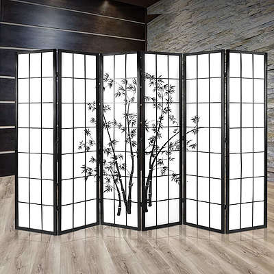 6 Panel Room Divider Screen Privacy Dividers Pine Wood Stand Black White - Brand New - Free Shipping