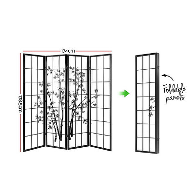 4 Panel Room Divider Screen Privacy Dividers Pine Wood Stand Shoji Bamboo Black White - Brand New - Free Shipping