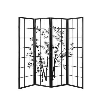 4 Panel Room Divider Screen Privacy Dividers Pine Wood Stand Shoji Bamboo Black White - Brand New - Free Shipping