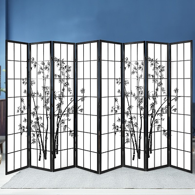 8 Panel Room Divider Screen Privacy Dividers Pine Wood Stand Shoji Bamboo Black White - Brand New - Free Shipping