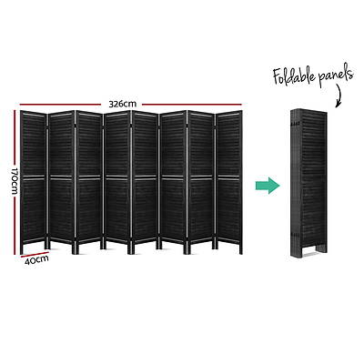 8 Panel Room Divider Screen Privacy Wood Dividers Timber Stand Black - Brand New - Free Shipping