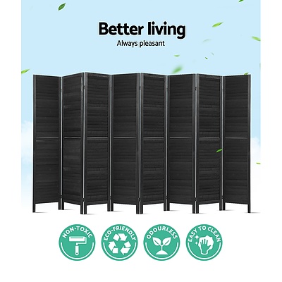 8 Panel Room Divider Screen Privacy Wood Dividers Timber Stand Black - Brand New - Free Shipping