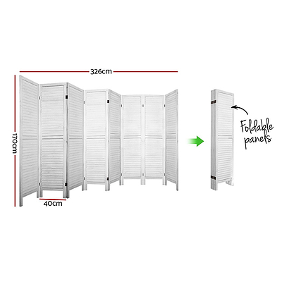 Room Divider Screen 8 Panel Privacy Wood Dividers Stand Bed Timber White - Brand New - Free Shipping