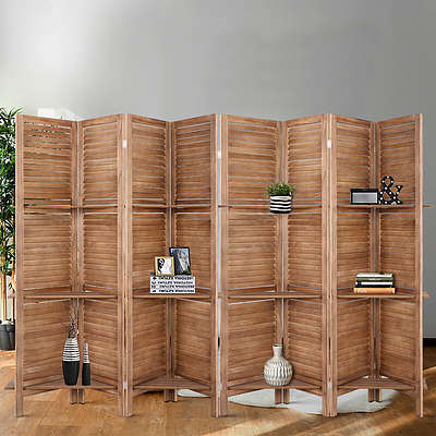 Room Divider Screen 8 Panel Privacy Dividers Shelf Wooden Timber Stand - Brand New - Free Shipping