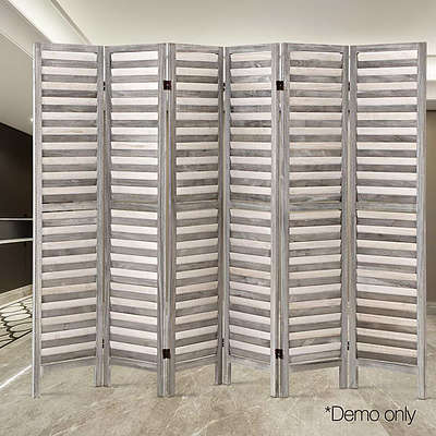 6 Panel Room Divider Privacy Screen Foldable Wood Stand Grey - Brand New - Free Shipping