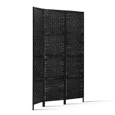 3 Panel Room Divider Privacy Screen Rattan Woven Wood Stand Black - Brand New - Free Shipping