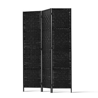 3 Panel Room Divider Privacy Screen Rattan Woven Wood Stand Black - Brand New - Free Shipping