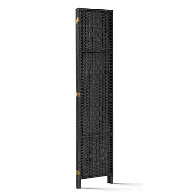 3 Panel Room Divider Privacy Screen Rattan Woven Wood Stand Black - Brand New - Free Shipping