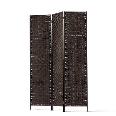 3 Panel Room Divider Privacy Screen Rattan Woven Wood Stand Brown - Brand New - Free Shipping