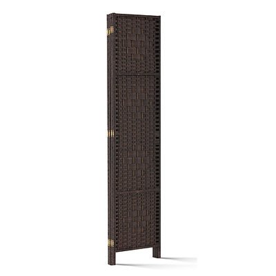 4 Panel Room Divider Privacy Screen Rattan Woven Wood Stand Brown - Brand New - Free Shipping