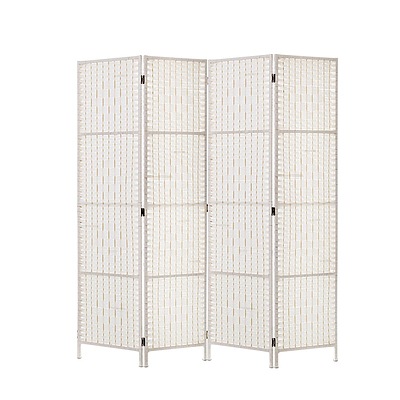 4 Panels Room Divider Screen Privacy Rattan Timber Fold Woven Stand White - Brand New - Free Shipping