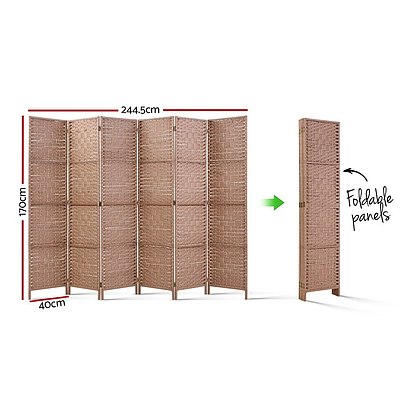6 Panel Room Divider Screen Privacy Rattan Timber Foldable Dividers Stand Hand Woven - Brand New - Free Shipping