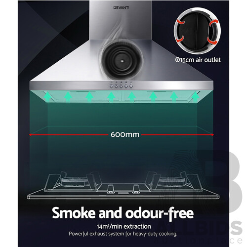 Range Hood 60cm 600mm Kitchen Canopy Stainless Steel Rangehood Wall Mount - Brand New - Free Shipping