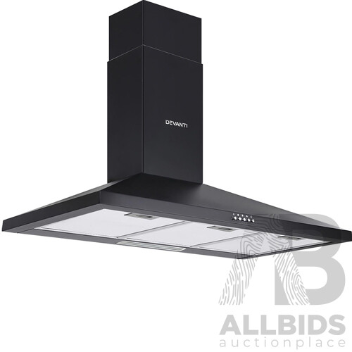 Range Hood Rangehood 90cm 900mm Kitchen Canopy LED Light Wall Mount Black - Brand New - Free Shipping