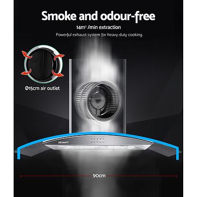 Range Hood 900mm Rangehood Kitchen Stainless Glass Canopy 90cm - Brand New - Free Shipping