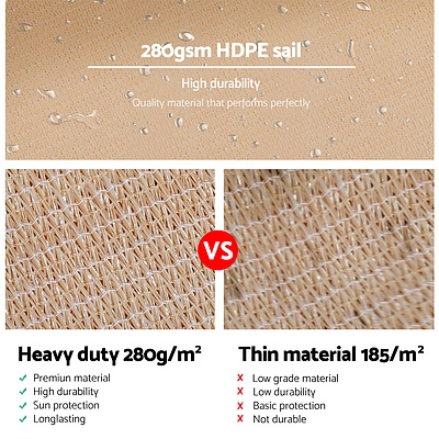 Heavy Duty 280GSM Shade Sail Canopy 3 x 3 x 3 M Sand - Brand New - Free Shipping