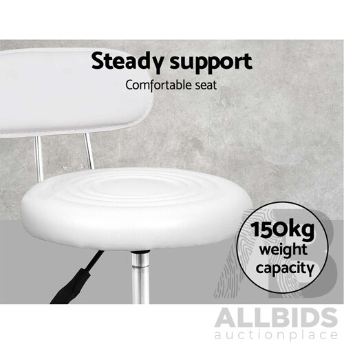 PU Leather Swivel Salon Stool - White - Free Shipping