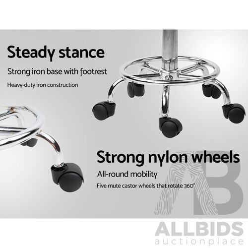 PU Leather Swivel Salon Stool - White - Free Shipping