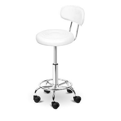PU Leather Swivel Salon Stool - White - Free Shipping