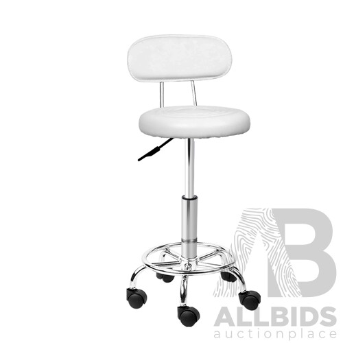 PU Leather Swivel Salon Stool - White - Free Shipping