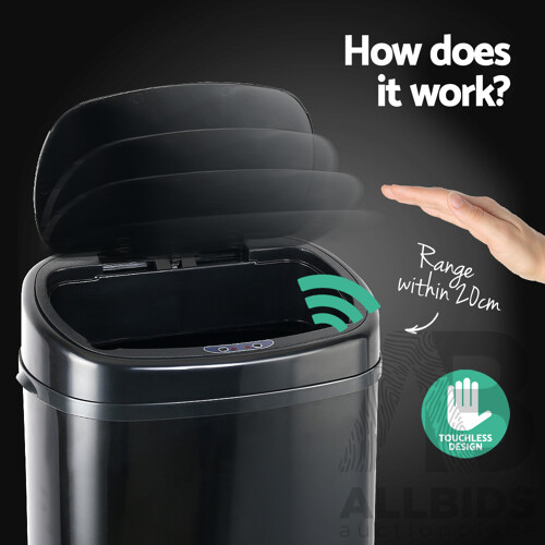 68L Motion Sensor Rubbish Bin - Black - Free Shipping