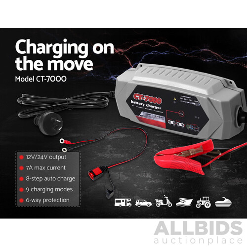 Smart Battery Charger 7A 12V 24V Automatic SLA AGM Car Truck Boat Motorcycle Caravan
