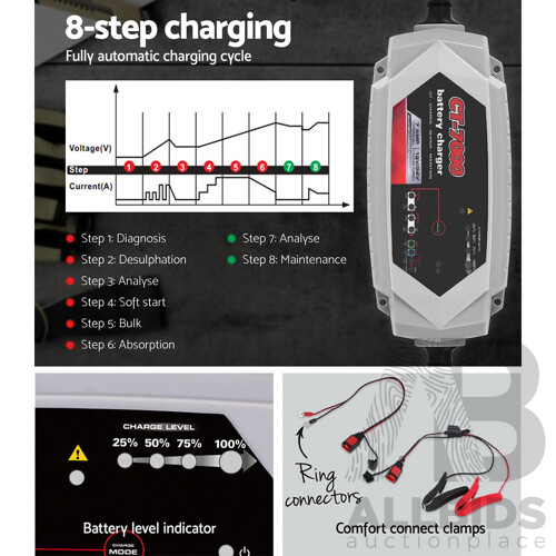 Smart Battery Charger 7A 12V 24V Automatic SLA AGM Car Truck Boat Motorcycle Caravan