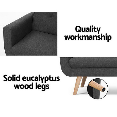 Sofa Bed Lounge Set Couch Futon 3 Seater Fabric Reliner 197cm Dark Grey