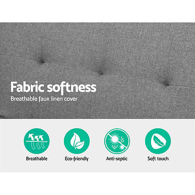 Sofa Bed Lounge Set Couch Futon 3 Seater Fabric Reliner 197cm Grey - Brand New - Free Shipping