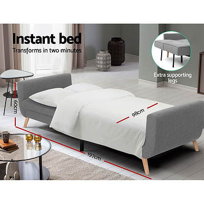 Sofa Bed Lounge Set Couch Futon 3 Seater Fabric Reliner 197cm Grey - Brand New - Free Shipping