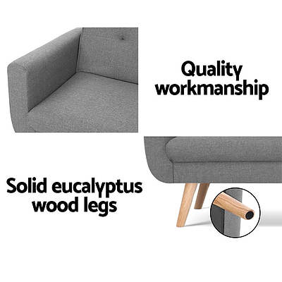 Sofa Bed Lounge Set Couch Futon 3 Seater Fabric Reliner 197cm Grey - Brand New - Free Shipping