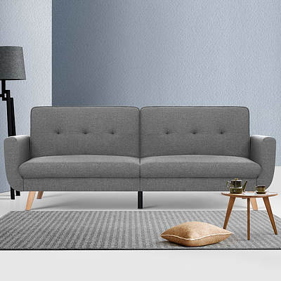 Sofa Bed Lounge Set Couch Futon 3 Seater Fabric Reliner 197cm Grey - Brand New - Free Shipping