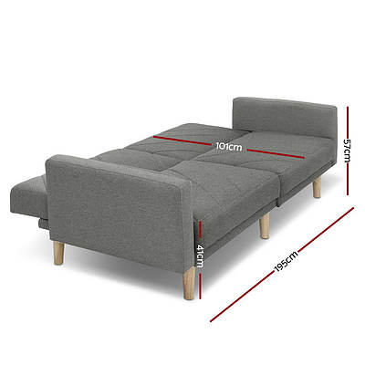 1950mm 3 Seater Sofa Bed Recliner Lounge Couch Futon Grey Fabric