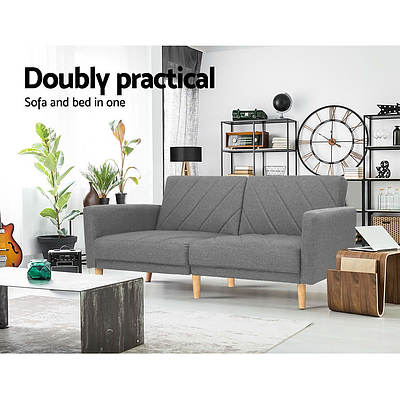 1950mm 3 Seater Sofa Bed Recliner Lounge Couch Futon Grey Fabric