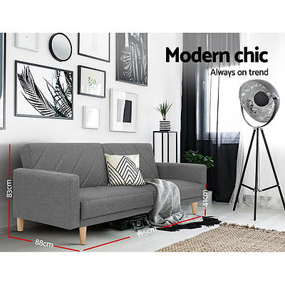 1950mm 3 Seater Sofa Bed Recliner Lounge Couch Futon Grey Fabric