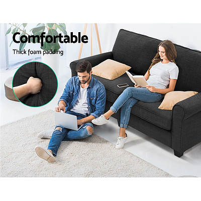 1780mm 3 Seater Sofa Suite Lounger Couch Fabric Dark Grey