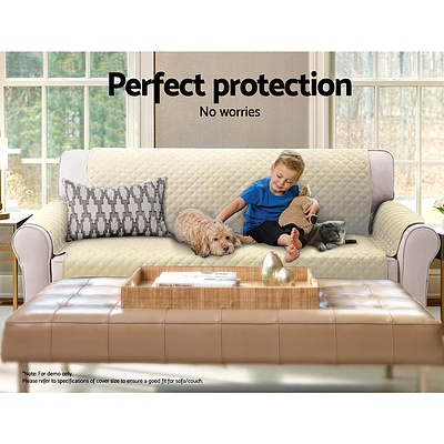 Sofa Cover Quilted Couch Covers Protector Slipcovers 3 Seater Khaki - Brand New - Free Shipping