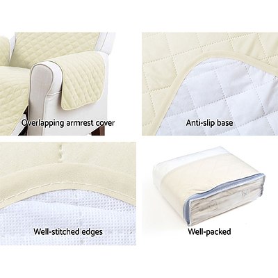 Sofa Cover Quilted Couch Covers Protector Slipcovers 3 Seater Khaki - Brand New - Free Shipping