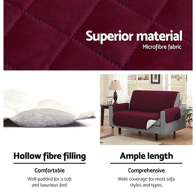 Sofa Cover Quilted Couch Covers Protector Slipcovers 3 Seater Burgundy