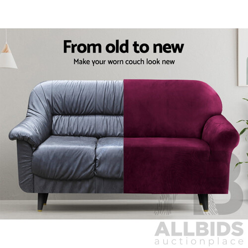 Velvet Sofa Cover Plush Couch Cover Lounge Slipcover 2 Seater Ruby Red - Brand New - Free Shipping