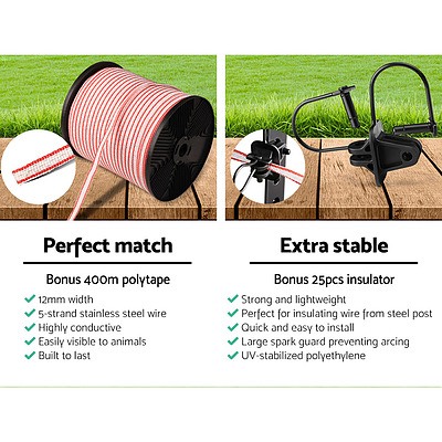 5km Solar Electric Fence Energiser Charger with 400M Tape and 25pcs Insulators - Brand New - Free Shipping