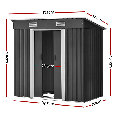 1.94 x 1.21m metal Base Garden Shed - Grey