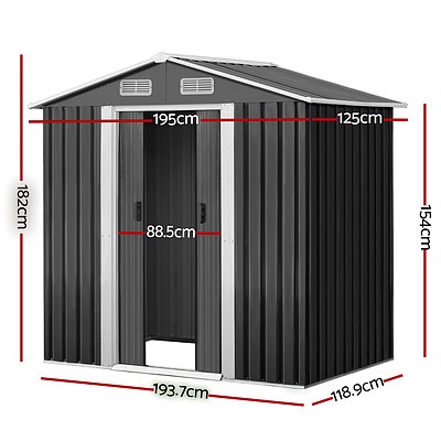 1.25 x 1.95m Steel Garden Shed - Grey